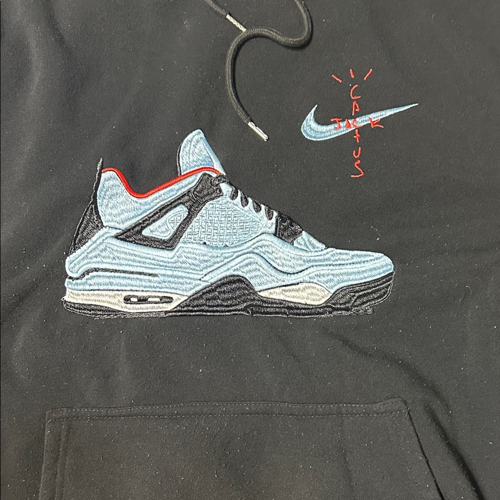Source Unknown Black Hoodie with Blue Sneaker Design